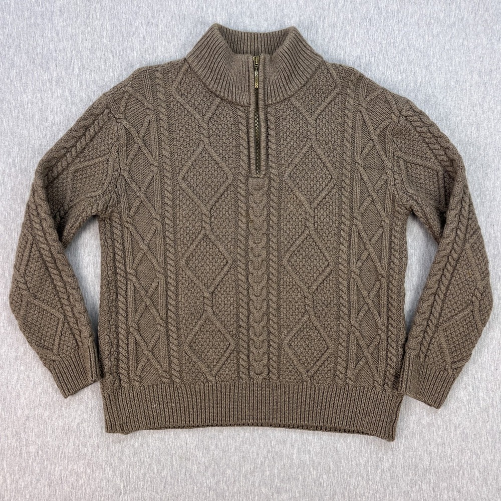 Blarney Woolen Mills Sweater Womens/Unisex S Beige Cableknit 1/4 Zip Merino Wool